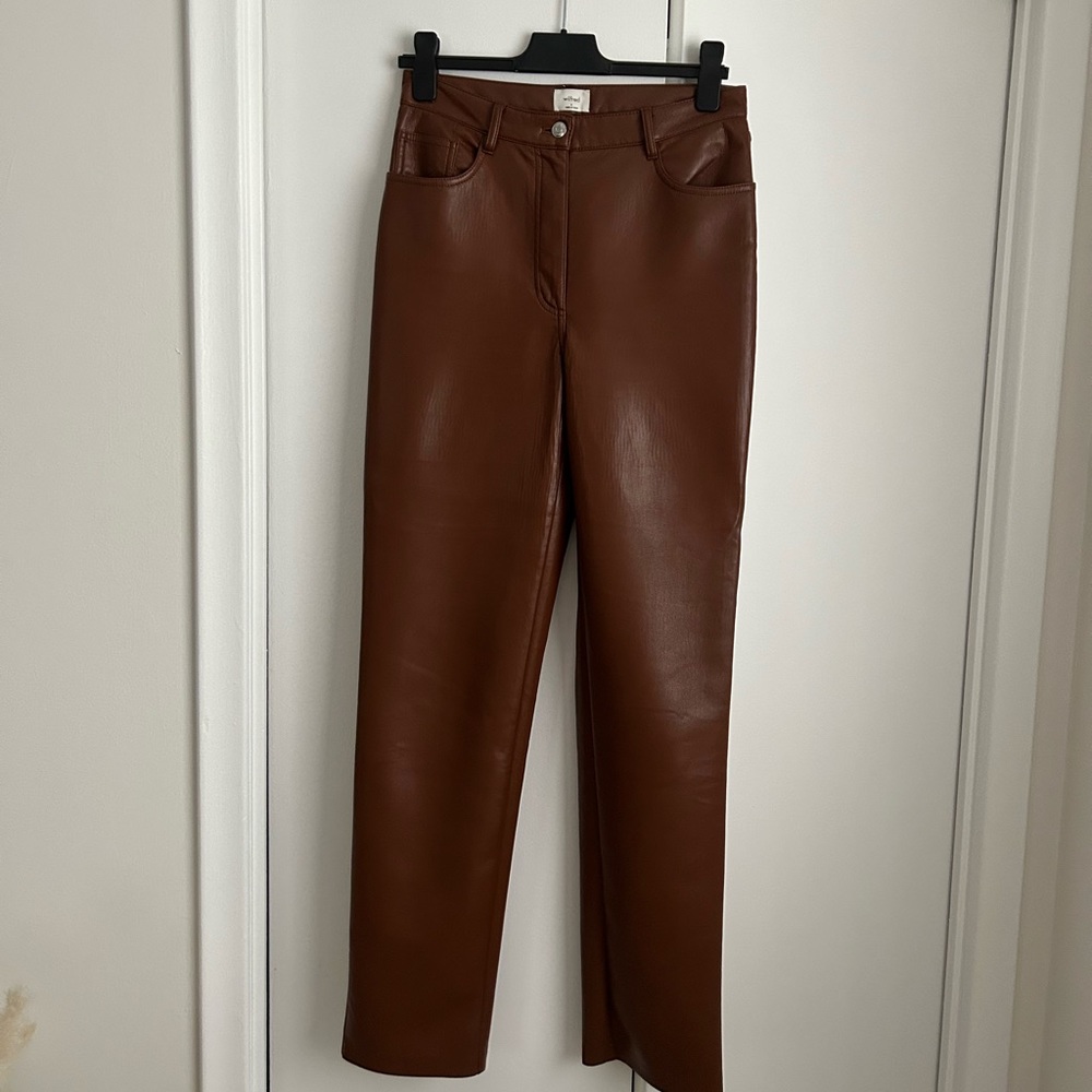 Aritzia Brown Faux Leather Straight-Leg Pants